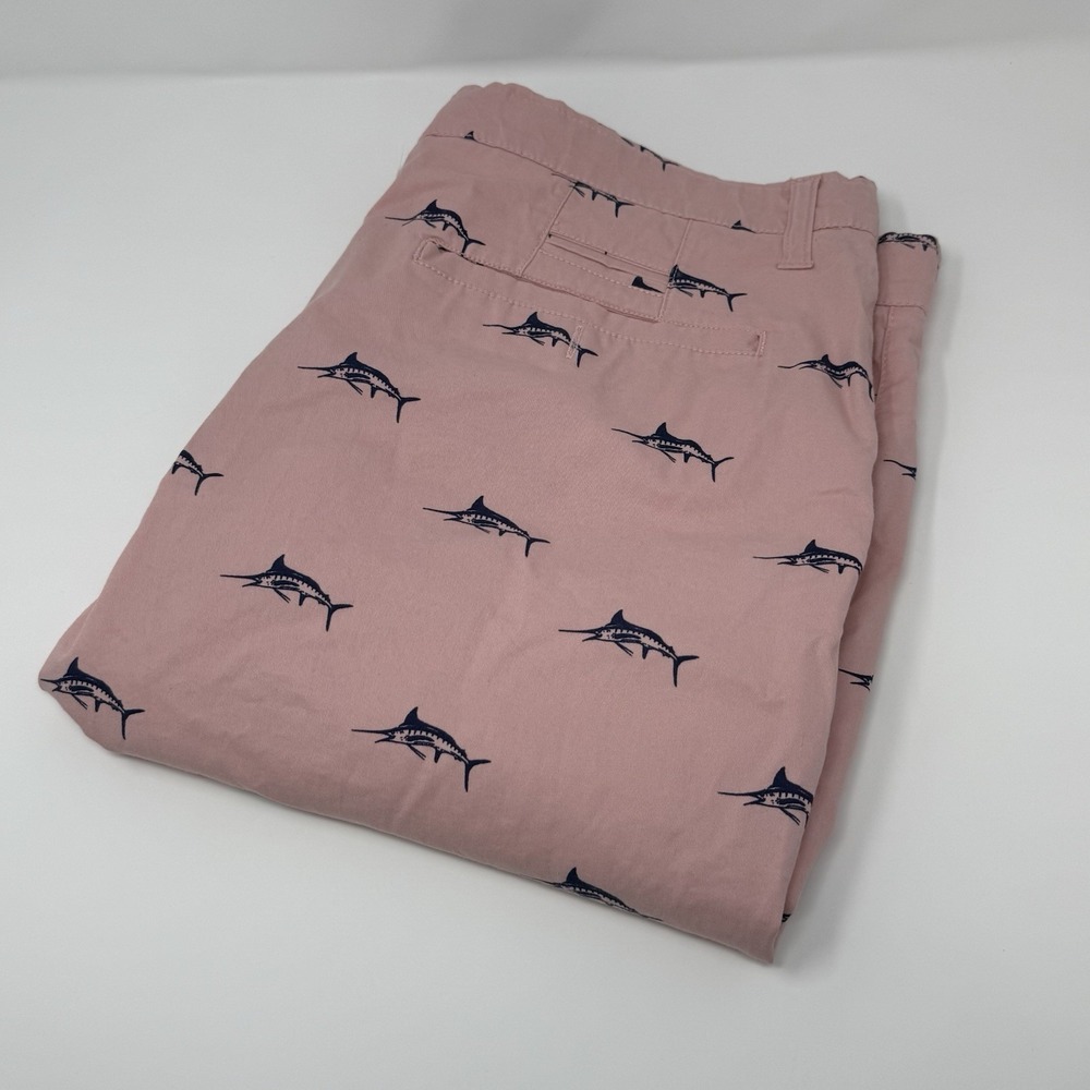 Hudson & Barrow Shorts Mens 36 Pink Chino Swordfish Print Ocean Fishing Outdoors